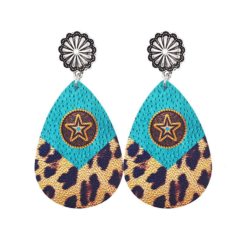 Wholesale Western Denim Reversible Check Leather Earrings
